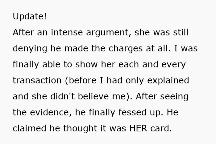 Text update about delivering karma to entitled nephew who used credit card for games, showing evidence of charges. Text update about delivering karma to entitled nephew who used credit card for games, showing evidence of charges.