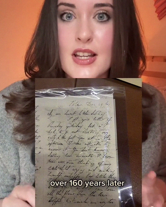 Young woman reading a Victorian letter from the worst Victorian boyfriend with text overlay about 160 years later.