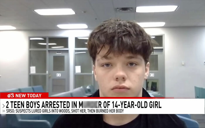 Teen boy in a police interview room after being charged with homicide in the brutal attack on a 14-year-old girl. Teen boy in a police interview room after being charged with homicide in the brutal attack on a 14-year-old girl.