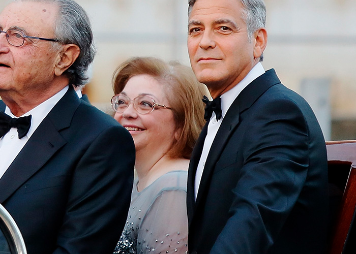 George Clooney dressed in a tuxedo sharing a heartfelt tribute after sister Ada passes away at 65.