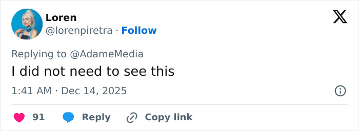 Tweet from Loren reacting to a clip of Erika Kirk's curated moment with husband Charlie's body slam with surprise and disapproval.