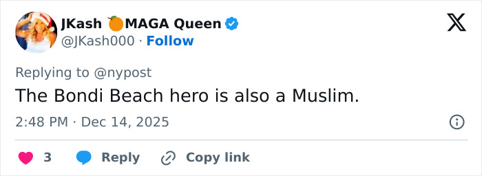 Tweet mentioning Bondi Beach hero disarming attacker during Hanukkah event, highlighting community reaction online. Tweet mentioning Bondi Beach hero disarming attacker during Hanukkah event, highlighting community reaction online.