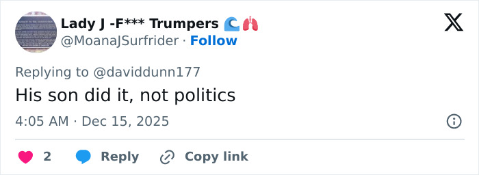 Tweet from Lady J -F*** Trumpers commenting on MAGA hypocrisy in relation to Rob Reiner's slaying compared to Charlie Kirk.