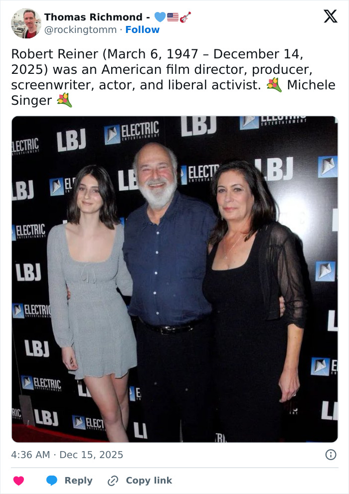 Rob Reiner with two women at a film event, highlighting Eric Idle&rsquo;s reveal about Hollywood icon&rsquo;s last words.