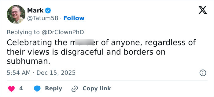 Screenshot of a social media post calling out MAGA hypocrisy in the comparison of Rob Reiner's slaying and Charlie Kirk.