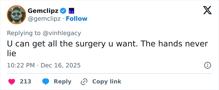 Social media post referencing the hands never lie phrase related to Kris Jenner’s viral $100k facelift discussion.