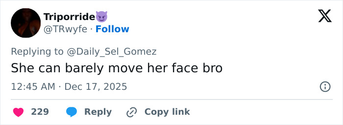 Screenshot of a fan's tweet responding to Selena Gomez about how she shaves her mustache on social media.
