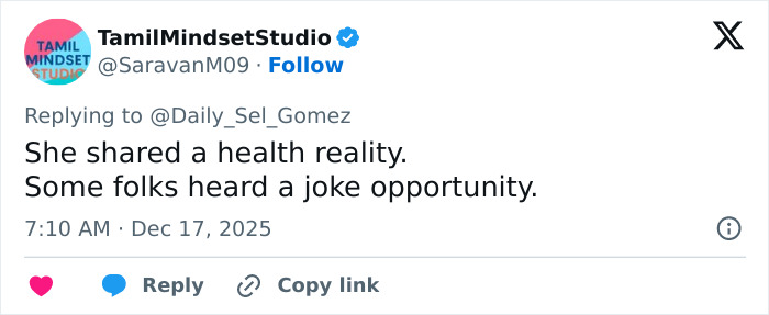 Screenshot of a Twitter reply discussing Selena Gomez&rsquo;s brilliant response about how she shaves her mustache.