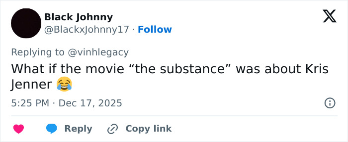 Twitter post mentioning Kris Jenner in a humorous comment related to a viral $100k facelift and hands never lie phrase.