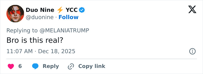 Screenshot of a tweet reacting with surprise to Melania Trump’s new documentary, showing public response online. Screenshot of a tweet reacting with surprise to Melania Trump’s new documentary, showing public response online.