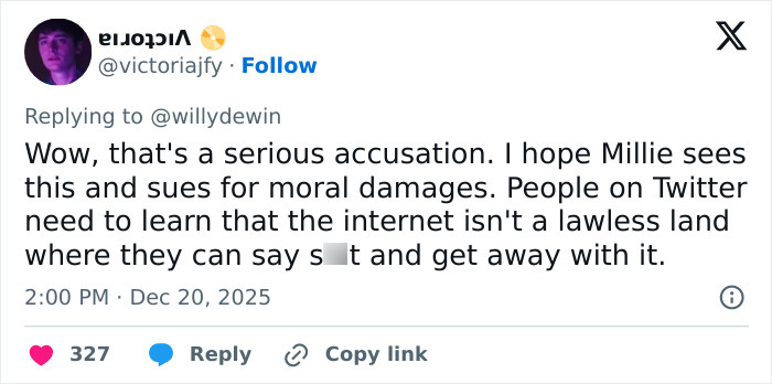 Tweet discussing Millie Bobby Brown&rsquo;s arm injury and fan theories about Jake Bongiovi&rsquo;s control on social media.