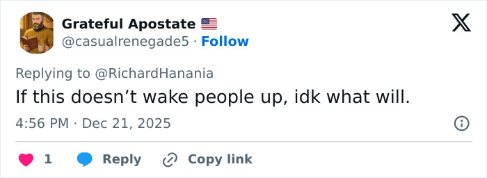 Screenshot of a Twitter reply expressing urgency that relates to Erika Kirk's greatest Freudian slip at a TPUSA event.