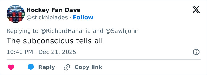 Tweet by user Hockey Fan Dave referencing a Freudian slip at a TPUSA event, stating the subconscious tells all.