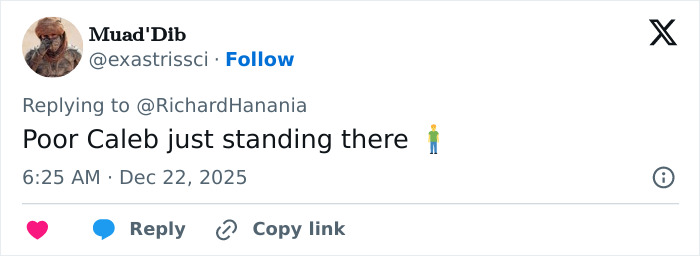 Screenshot of a social media reply about a user named Caleb, connected to the greatest Freudian slip viral event at TPUSA.