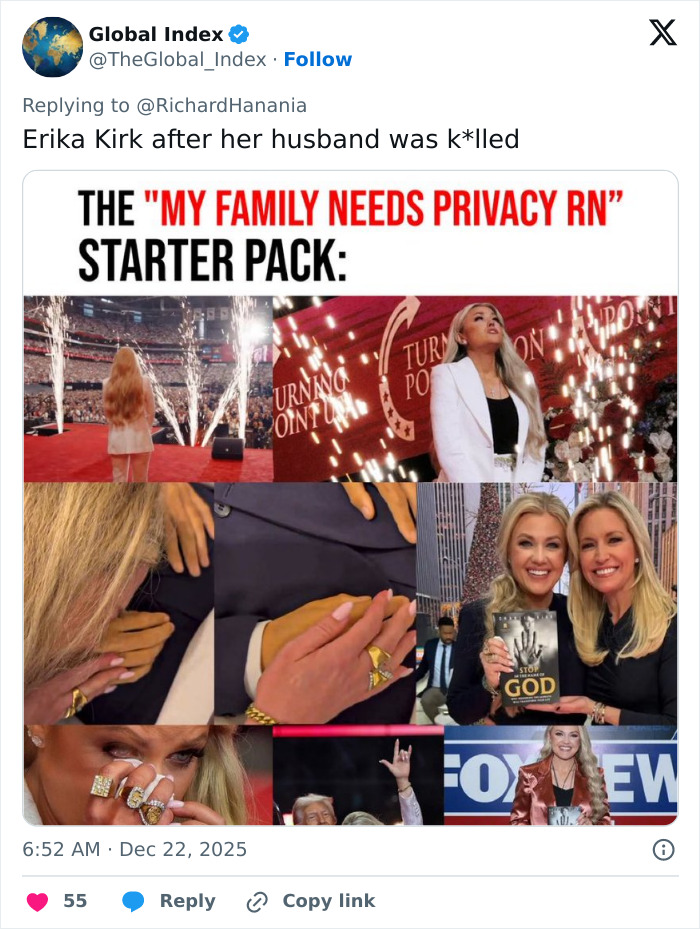 Erika Kirk at TPUSA event with sparks, emotional moments, and awkward Freudian slip captured in multiple scenes.