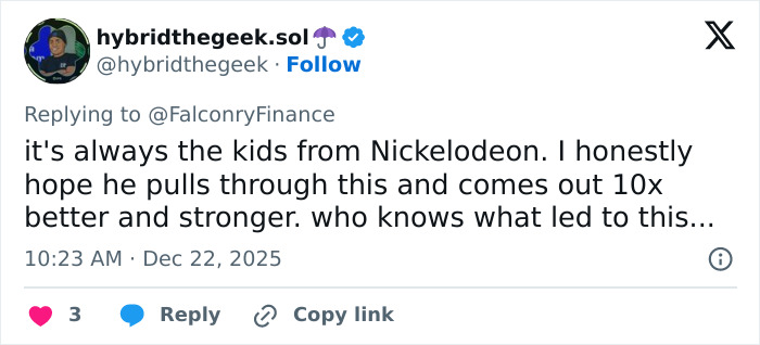 Screenshot of a social media post expressing hope for Tylor Chase&rsquo;s recovery amid reports of his homelessness and a co-star&rsquo;s urgent request.