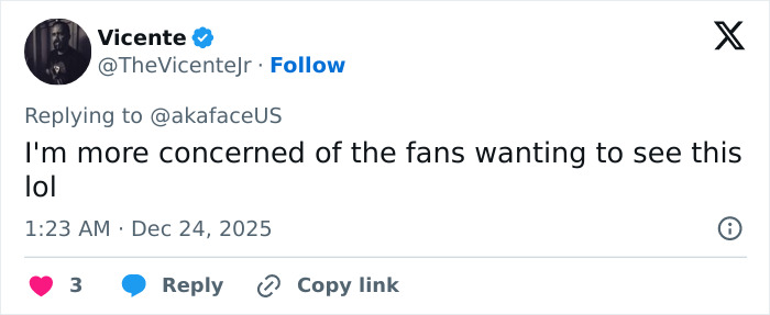 Tweet from Vicente expressing concern about fans wanting to see Machine Gun Kelly's boy band dancing viral moment. Tweet from Vicente expressing concern about fans wanting to see Machine Gun Kelly's boy band dancing viral moment.