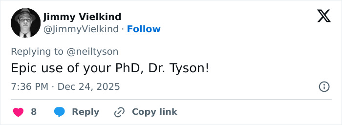 Tweet from Jimmy Vielkind praising Neil deGrasse Tyson&rsquo;s explanation about the gender of Santa&rsquo;s reindeer Rudolph.
