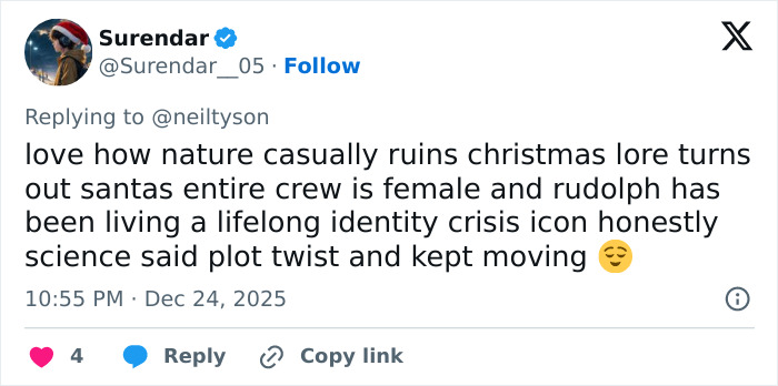 Tweet about the gender of Santa&rsquo;s reindeer Rudolph sparking internet reactions and discussions on science and Christmas lore.