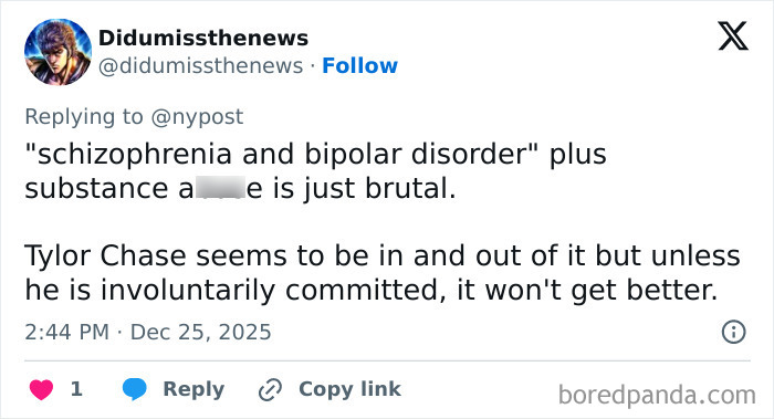 Screenshot of a tweet discussing the dad of Nickelodeon star Tylor Chase revealing reasons for being on the streets and health updates.