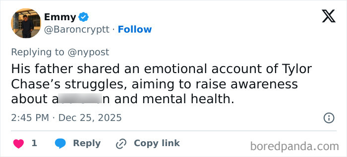 Tweet text discussing the dad of Nickelodeon star Tylor Chase sharing a sad health update and struggles on the streets.