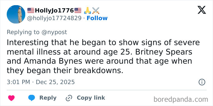 Tweet discussing mental illness and breakdowns related to dad of Nickelodeon star Tylor Chase's health and living situation.