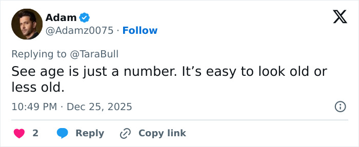 Screenshot of a social media comment discussing how surgeons influence the appearance of 55-year-old celebs from different eras.