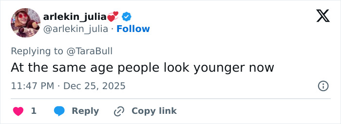 Screenshot of a social media comment discussing how 55-year-old celebs look younger now with surgeons involved.