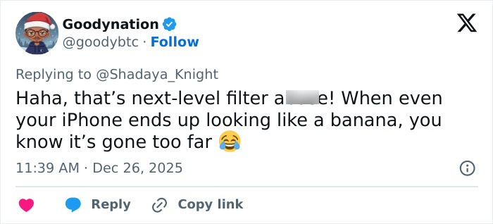 Screenshot of a social media comment critiquing Jennifer Lopez’s Christmas photo, highlighting odd details and Photoshop skills.