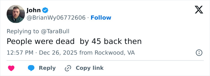 Screenshot of a social media reply discussing changes over time by users debating surgeons and 55-year-old celebs.