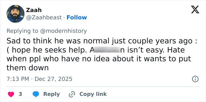 Screenshot of a tweet discussing former child actor Tylor Chase’s recent troubles and mental health challenges.