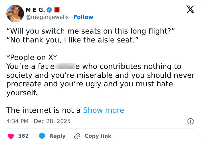 Screenshot of a social media post showing a heated argument about switching seats on a flight, highlighting internet division.