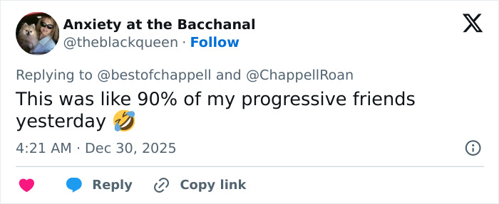 Screenshot of a Twitter reply reacting to Chappell Roan facing backlash over a Brigitte Bardot post. Screenshot of a Twitter reply reacting to Chappell Roan facing backlash over a Brigitte Bardot post.