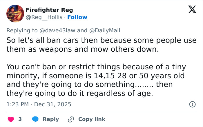 Tweet discussing views on banning items due to misuse, related to the schoolboy lost life after Squid Game prank investigation.