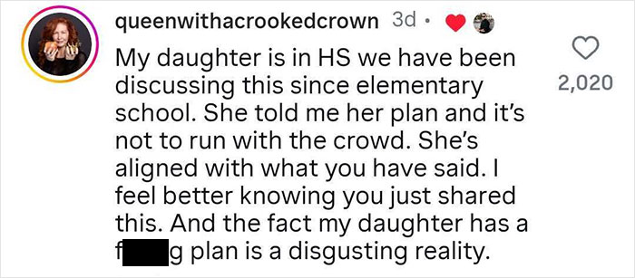 Screenshot of a social media comment discussing plans related to mass shooting survival tips and precautions. Screenshot of a social media comment discussing plans related to mass shooting survival tips and precautions.