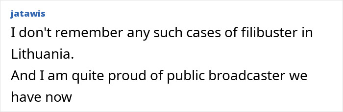 Comment on Lithuania lawmaker&rsquo;s cat consent clause, expressing pride in current public broadcaster.