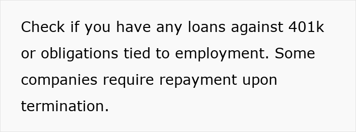 Text about checking loans against 401k and employment obligations as subtle red flags for job safety risk. Text about checking loans against 401k and employment obligations as subtle red flags for job safety risk.