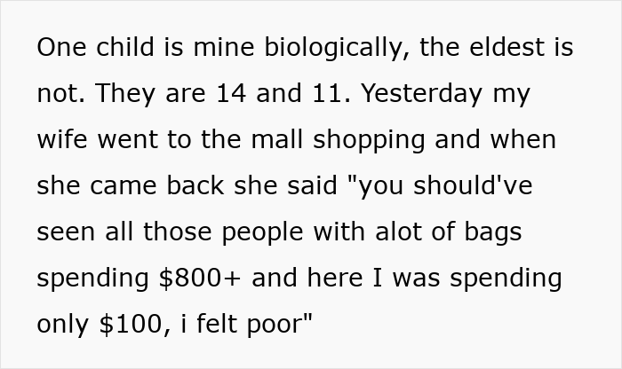 Text showing a wife feeling poor despite receiving 1K per month as fun money from her husband, reflecting SAHM job struggles.