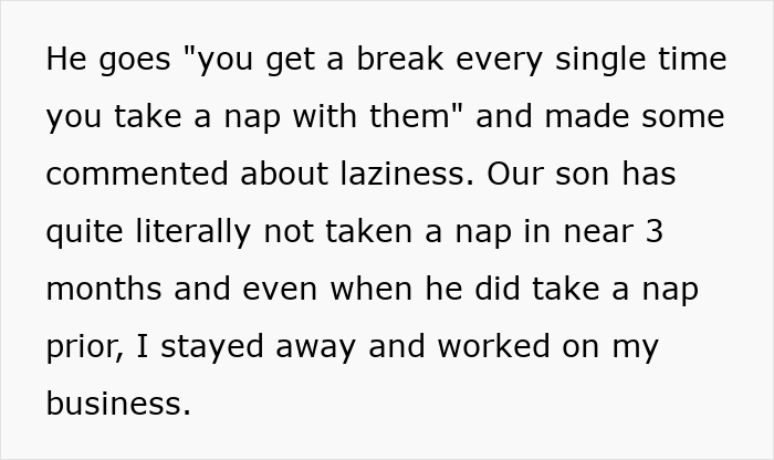 Alt text: Text discussing stay-at-home mom called lazy by husband after he dumps chores and kid responsibilities on her.