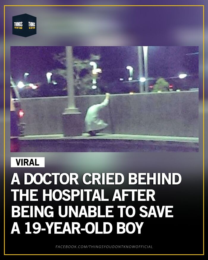 Doctor crying behind hospital after failing to save a 19-year-old, reflecting compelling facts and stories for conversation starters.