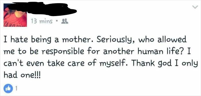 Screenshot of a confusing text post expressing frustration about motherhood, matching curious texts that made people pause.