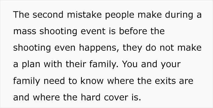 Text about common mistakes during a mass shooting event, emphasizing survival tips for family safety and planning exits. Text about common mistakes during a mass shooting event, emphasizing survival tips for family safety and planning exits.