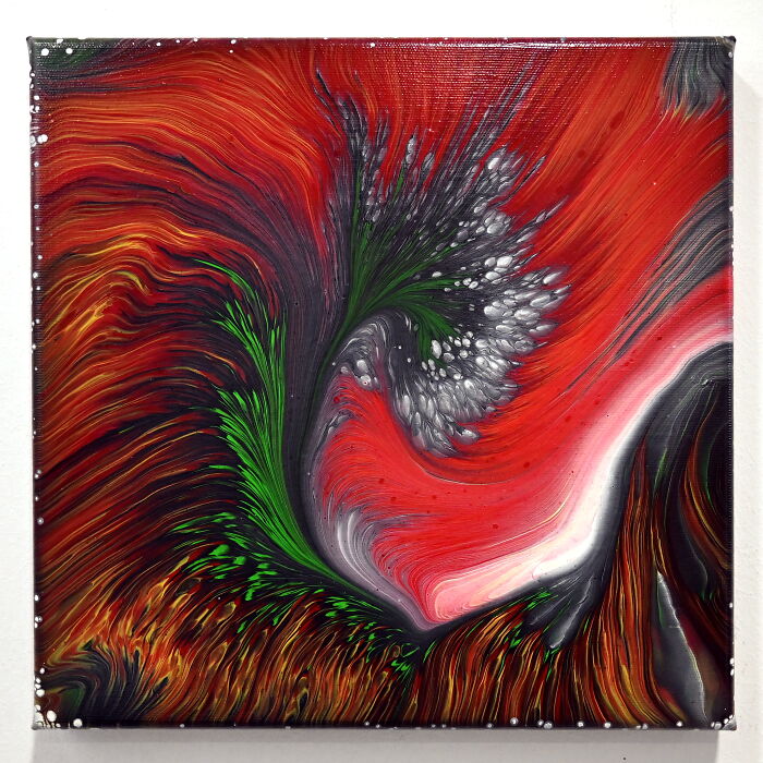 "Red And Green Swirls": My Satisfying Acrylic Pour Technique