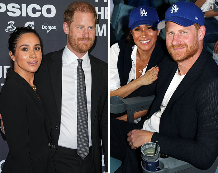 Couple pictured at formal event and casual sports game, illustrating celebrities linked to 2025 bad manner awards by etiquette expert.
