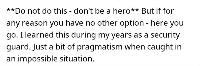 Text image showing advice about mass shooting survival tips, emphasizing pragmatism and caution in impossible situations. Text image showing advice about mass shooting survival tips, emphasizing pragmatism and caution in impossible situations.