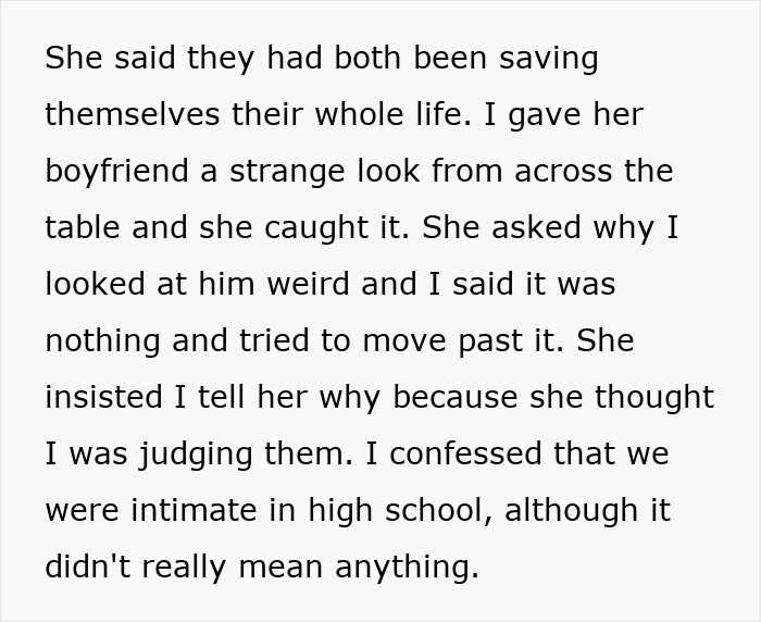 Alt text: Man lies about saving himself for marriage to please fianc&eacute;e but forgets her sister is his ex in a tense conversation.