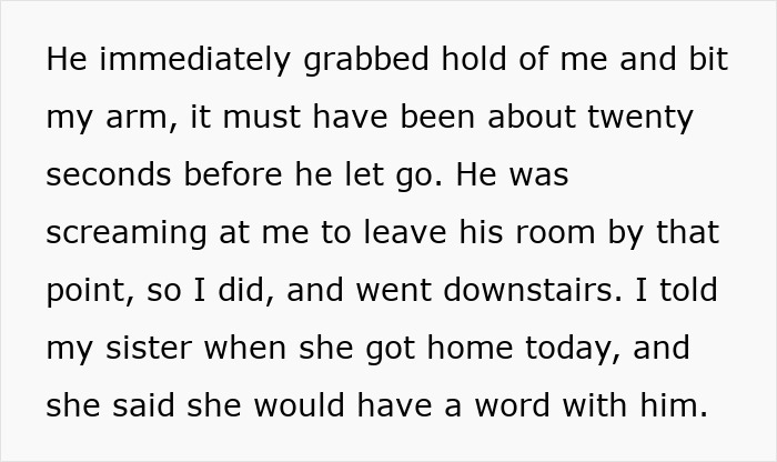 Child biting nanny&rsquo;s arm during a Christmas babysitting incident, with the child screaming and nanny leaving the room.