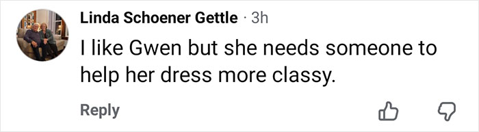 Comment criticizing Gwen Stefani's outfit as inappropriate and urging for a classier style during Rockefeller Tree Lighting controversy.