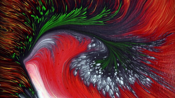 "Red And Green Swirls": My Satisfying Acrylic Pour Technique