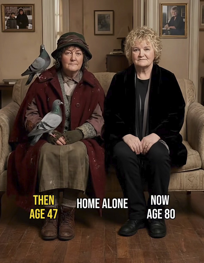 Two women sitting on a couch in a then-and-now Home Alone video showing aging from 47 to 80 for millennials. Two women sitting on a couch in a then-and-now Home Alone video showing aging from 47 to 80 for millennials.